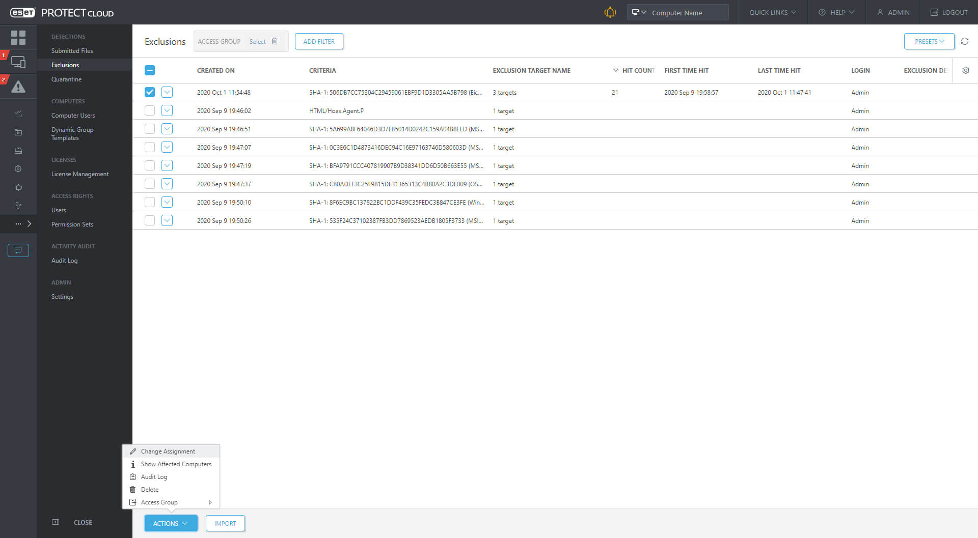 Single-click management