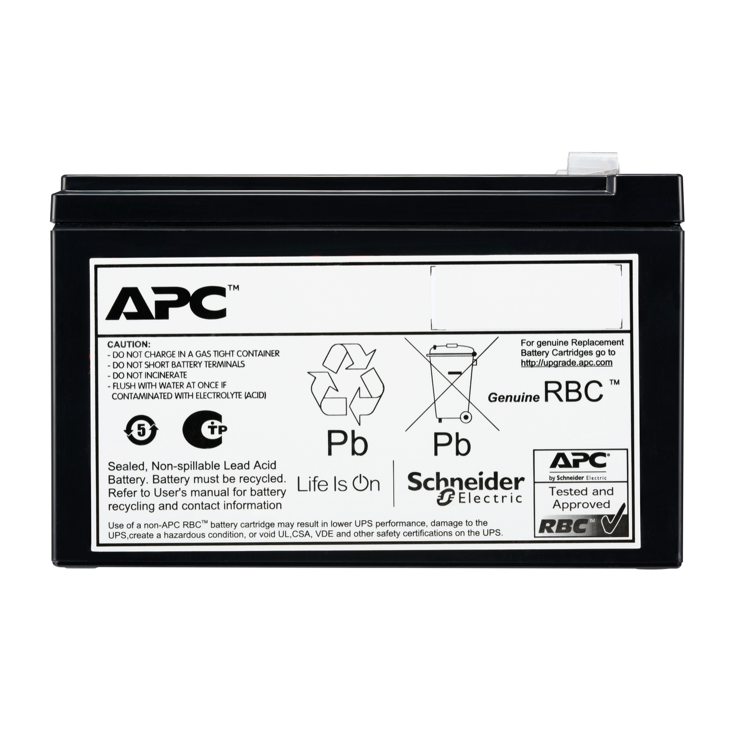 APC Replacement Battery Cartridge, VRLA, 9Ah, 48V DC, 2-year warranty Back View