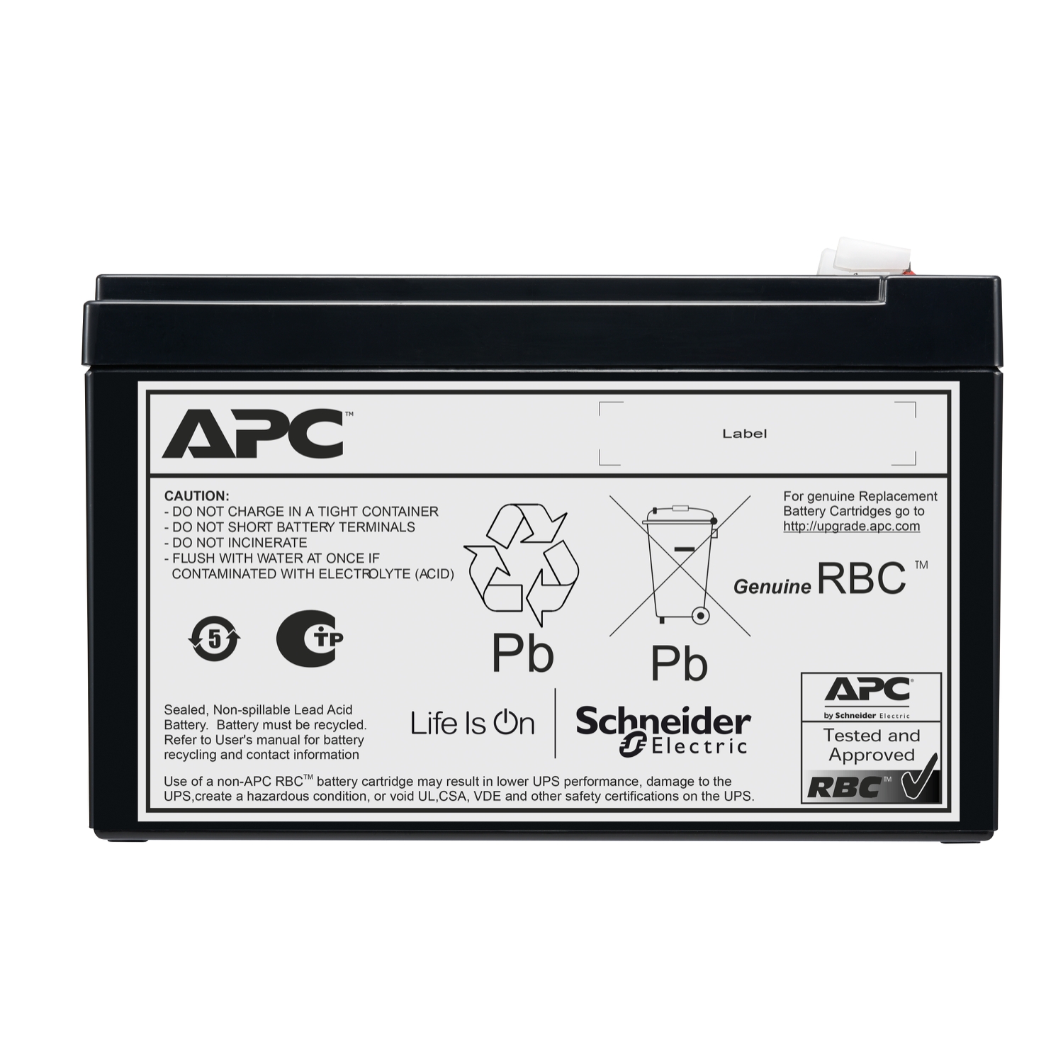 APC Replacement Battery Cartridge, VRLA, 7Ah, 12V DC, 2-year warranty Back View