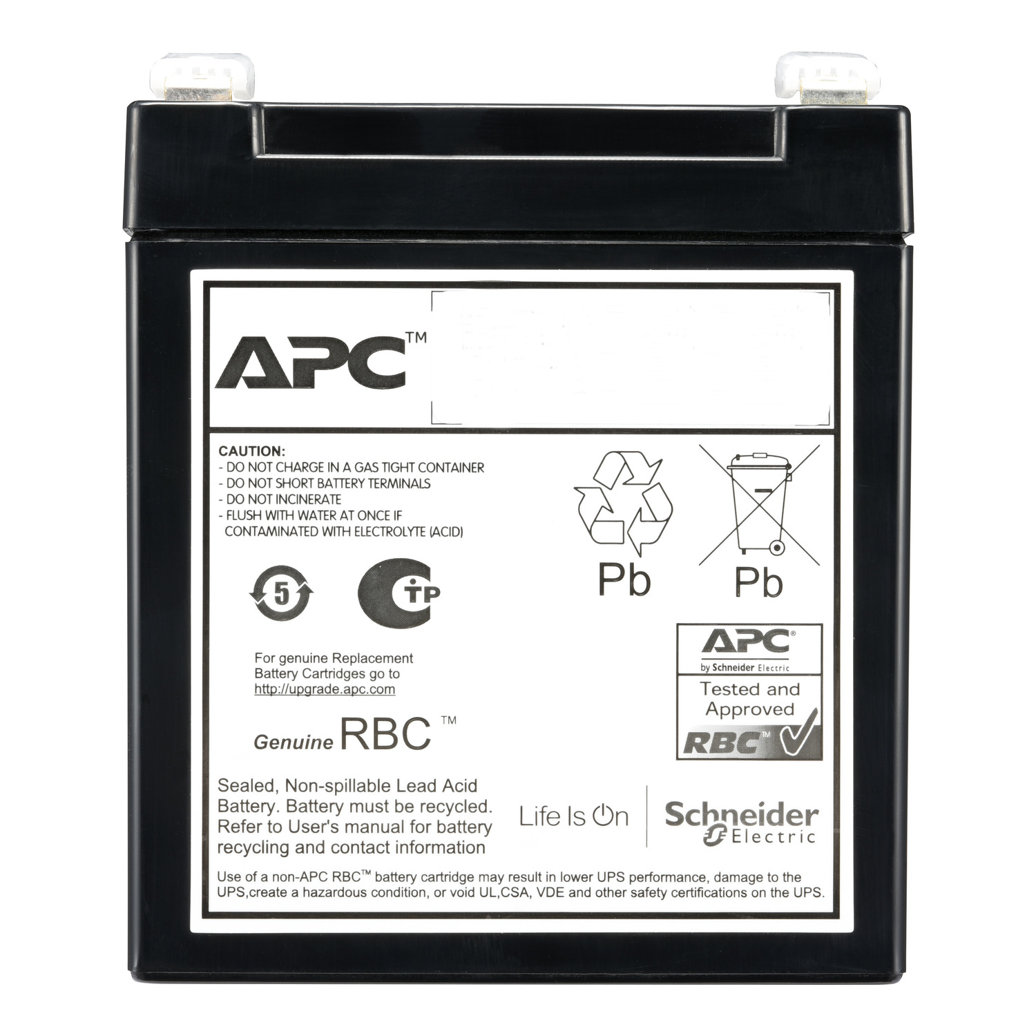 APC Replacement Battery Cartridge, VRLA, 6Ah, 12V DC, 2-year warranty Back View