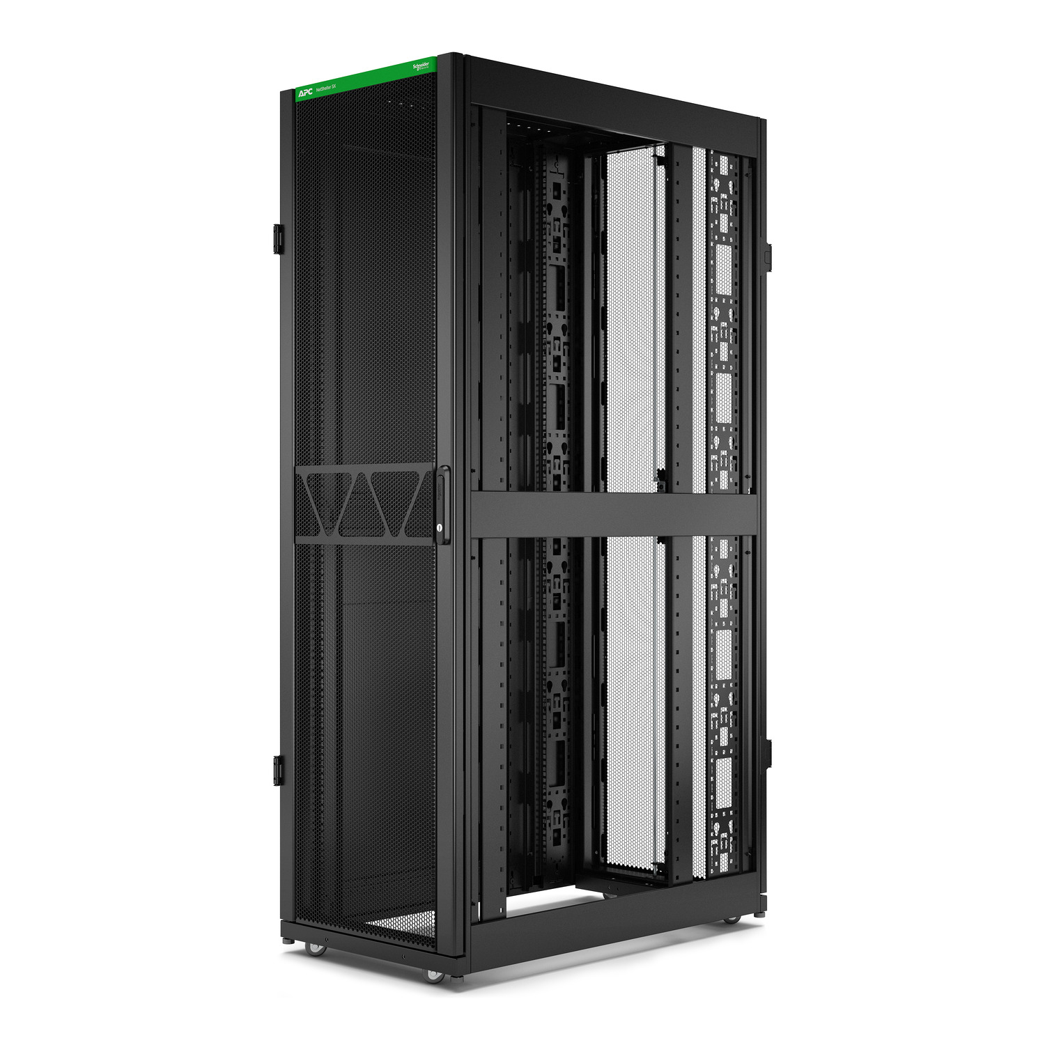 APC NetShelter SX Server Rack Gen 2, 42U, 1991H x 600W x 1070D mm, with Sides, Black [TAA] Front View