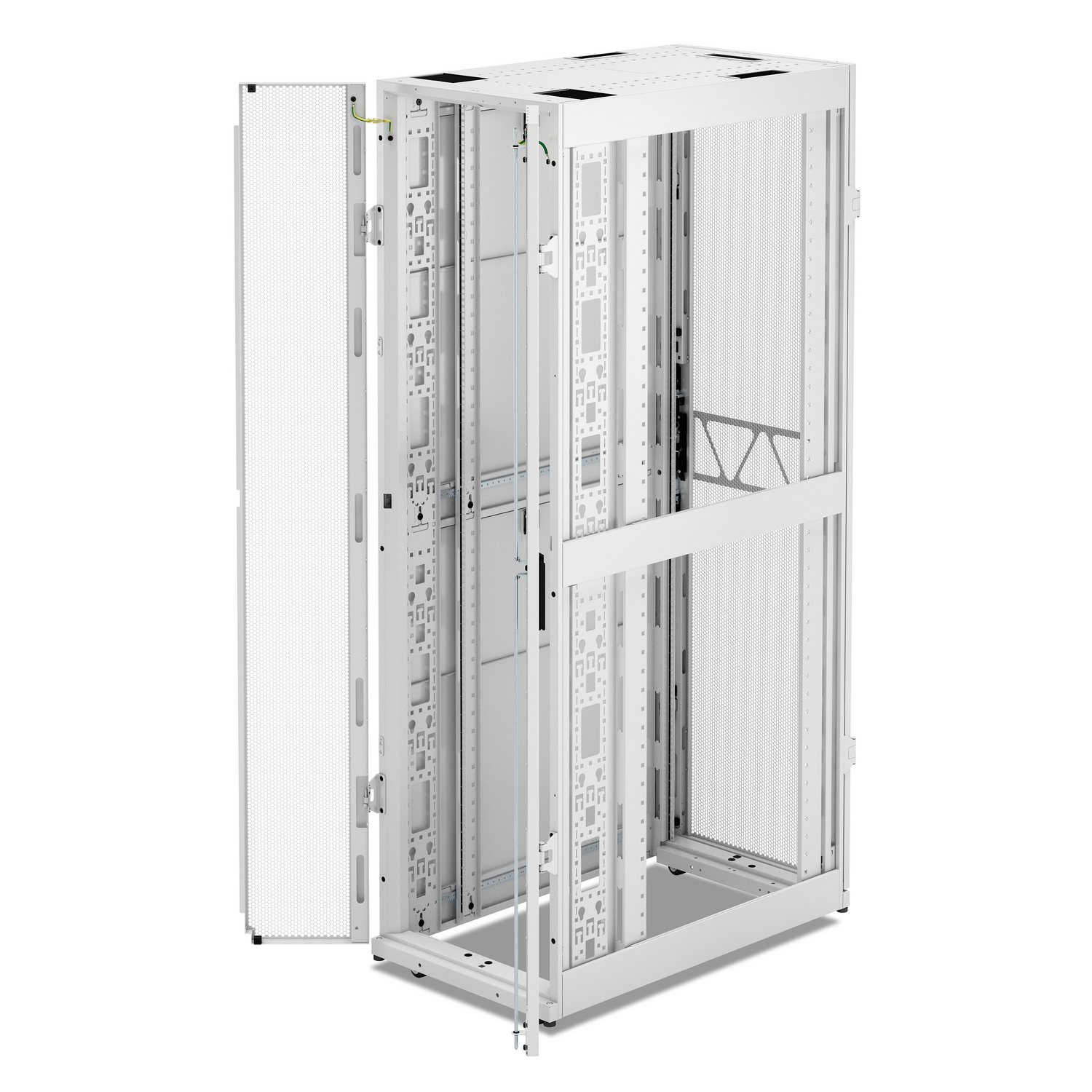APC NetShelter SX Server Rack Gen 2, 45U, 2124H x 600W x 1070D mm, w/ Sides, White [TAA] Front View