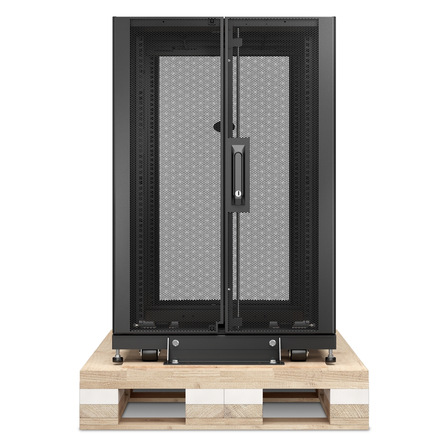 APC NetShelter SX, Server Rack Enclosure, 18U, Shock Packaging, Black, 925H x 600W x 1070D mm [TAA] Front View