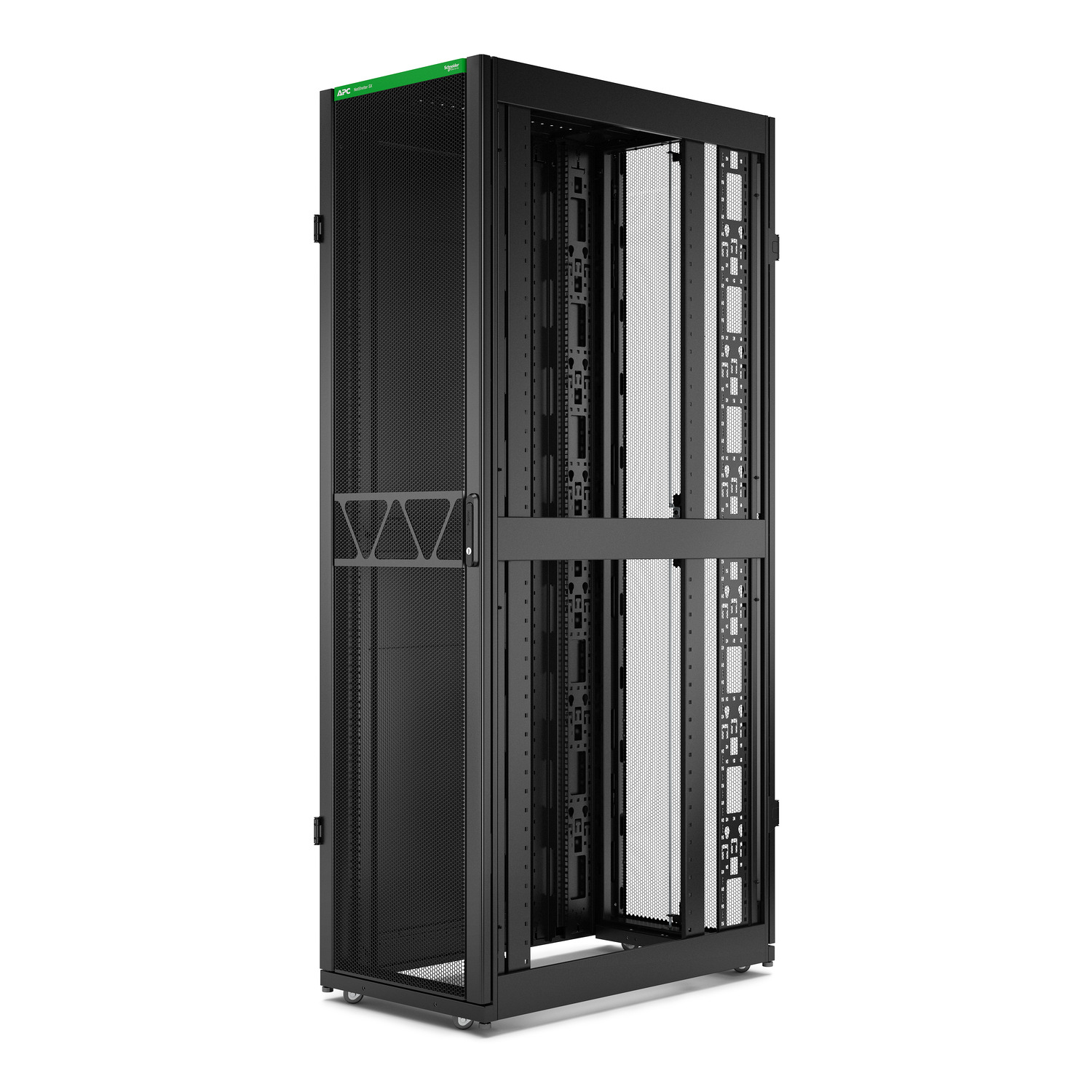 APC NetShelter SX Server Rack Gen 2, 48U, 2258H x 600W x 1070D mm, with Sides, Black [TAA] Front View