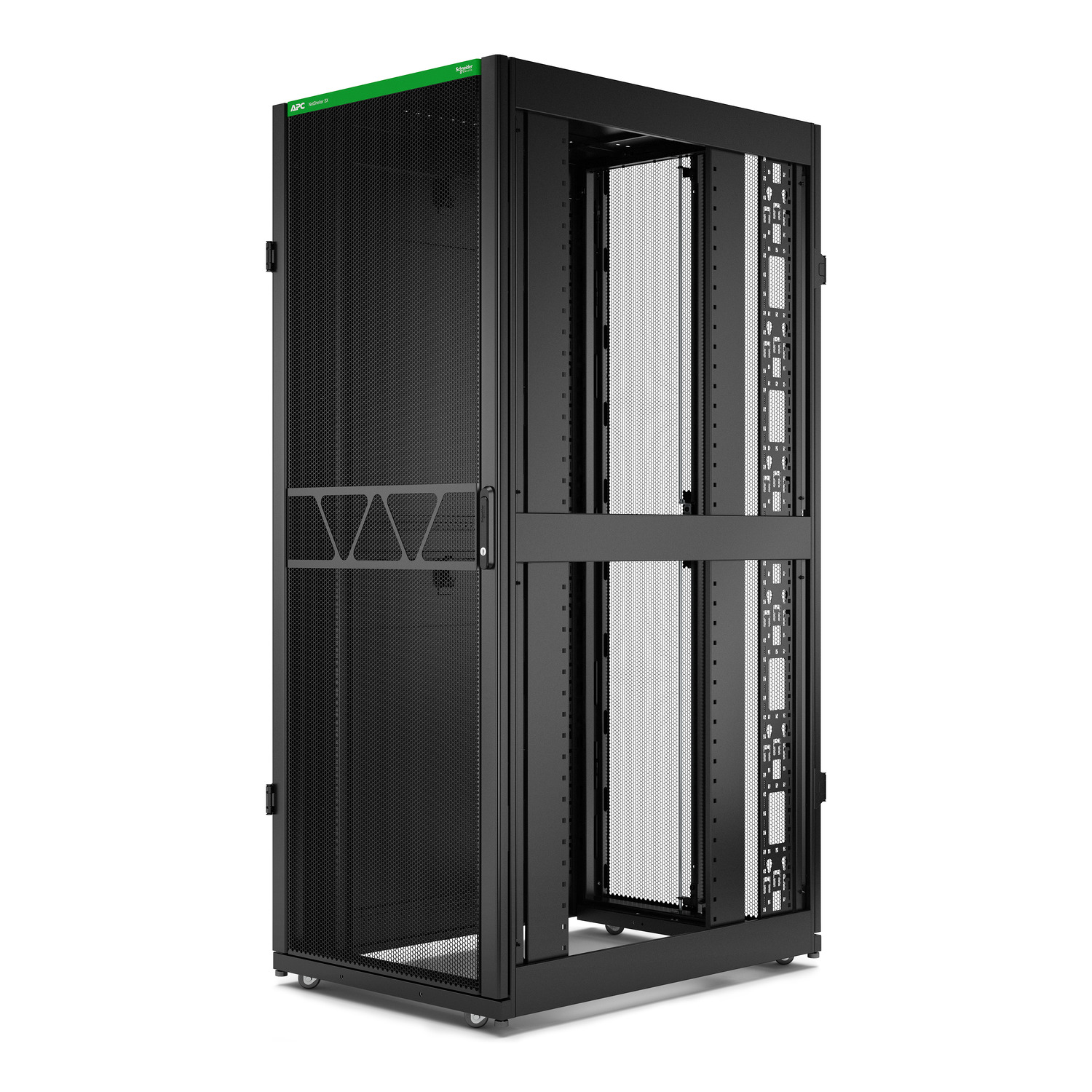 APC NetShelter SX Server Rack Gen 2, 42U, 1991H x 750W x 1070D mm, with Sides, Black [TAA] Front View