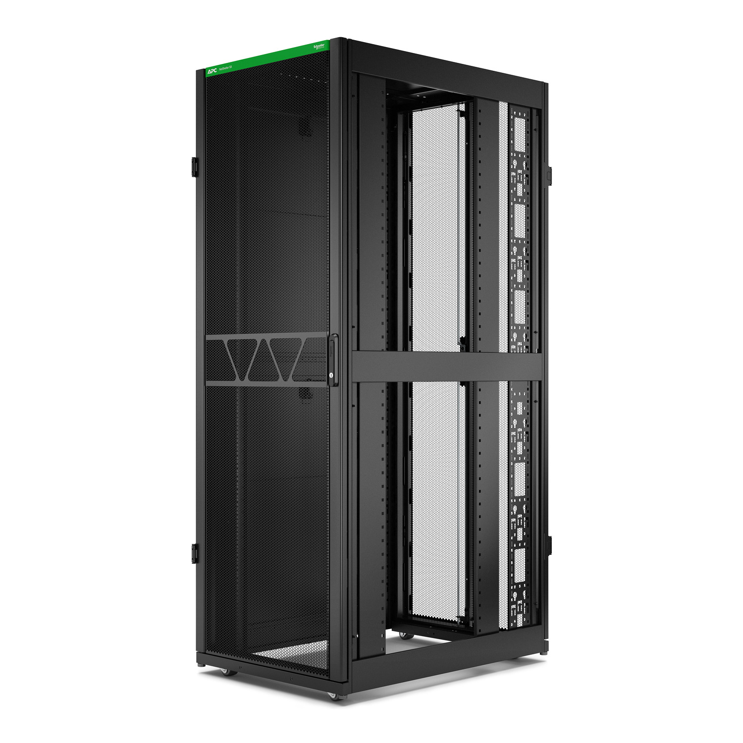 APC NetShelter SX Server Rack Gen 2, 45U, 2124H x 750W x 1070D mm, with Sides, Black [TAA] Front View
