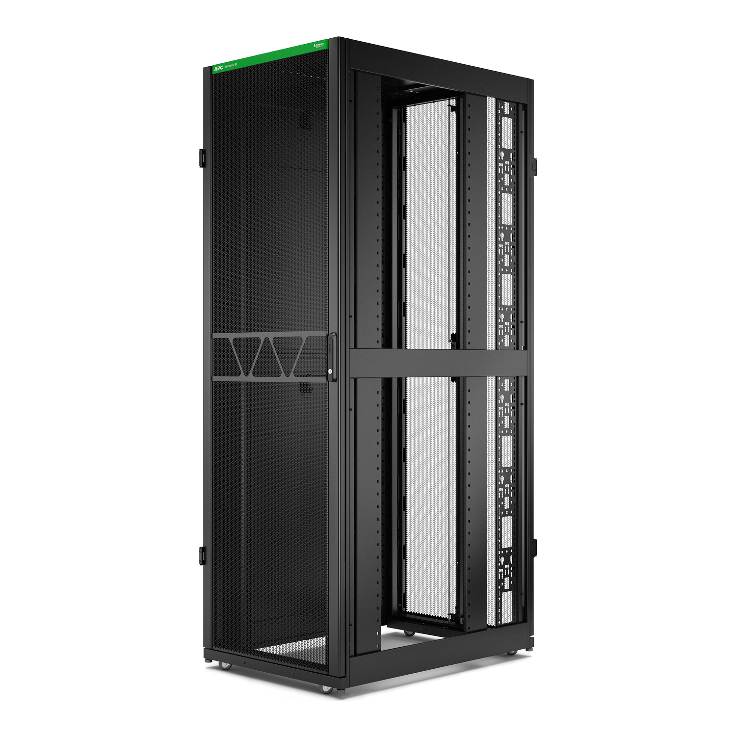 APC NetShelter SX Server Rack Gen 2, 48U, 2258H x 750W x 1070D mm, with Sides, Black [TAA] Front View