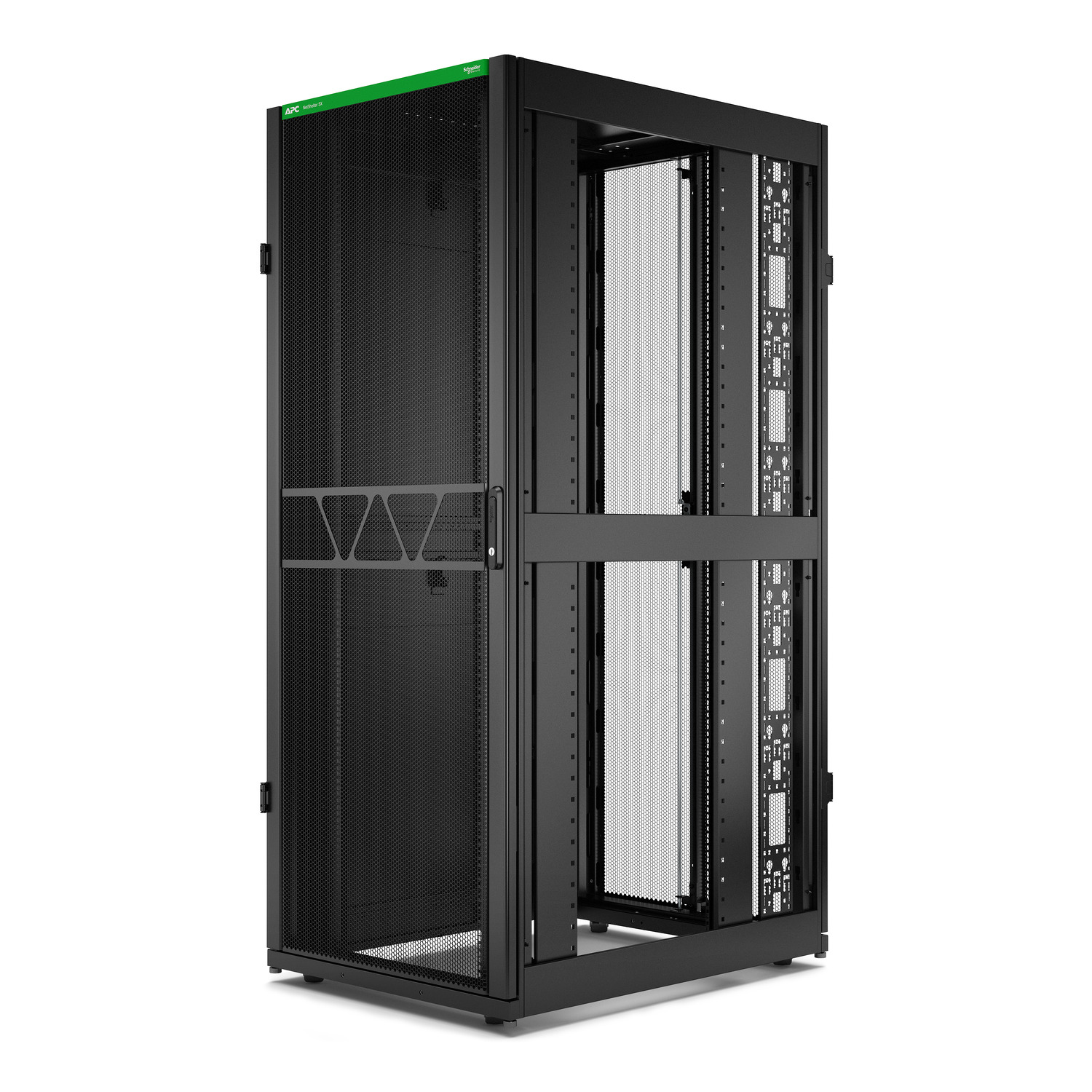 APC NetShelter SX Server Rack Gen 2, 42U, 1991H x 800W x 1070D mm, with Sides, Black [TAA] Front View