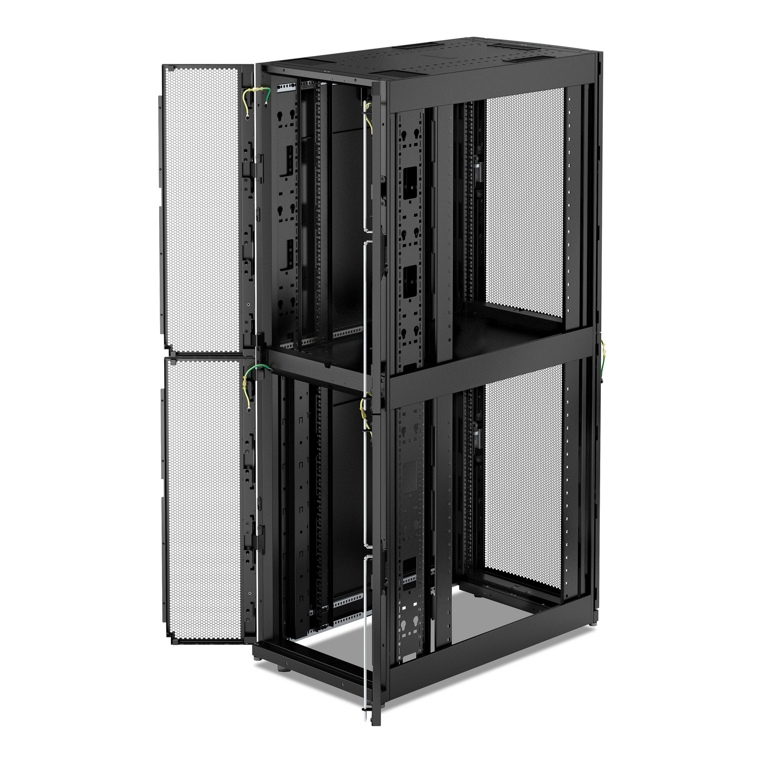 APC NetShelter SX Colocation Enclosure, 2 x 20U, 600W x 1070D mm, w/ Sides, Black [TAA] Front View