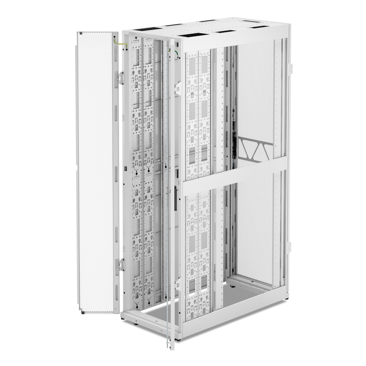 APC NetShelter SX Server Rack Gen 2, 45U, 2124H x 600W x 1200D mm, w/ Sides, White [TAA] Front View