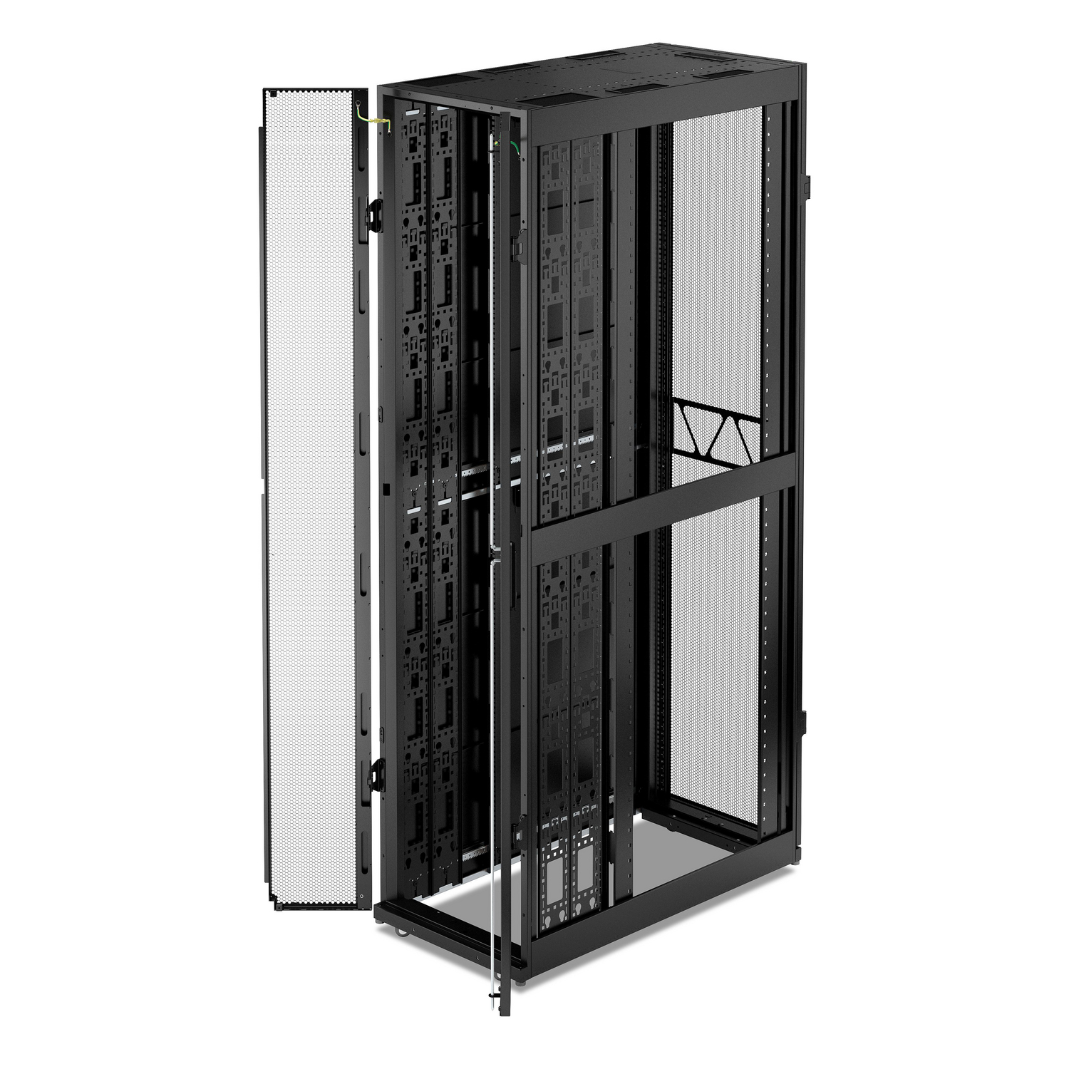 APC NetShelter SX Server Rack Gen 2, 52U, 2436H x 600W x 1200D mm, w/ Sides, Black [TAA] Front View