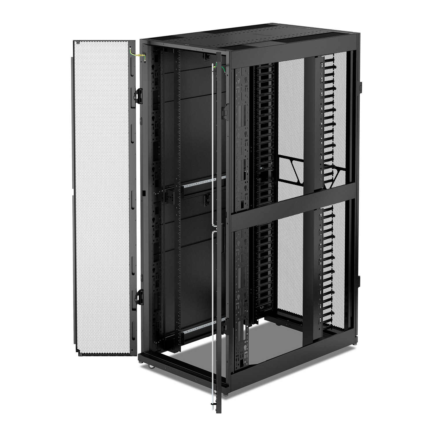 APC NetShelter SX Networking Enclosure, 42U, 1991H x 750W x 1200D mm, w/ Sides, Black [TAA] Front View