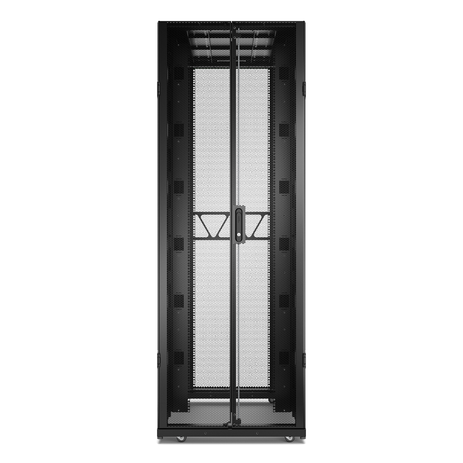 APC NetShelter SX Server Rack Gen 2, 45U, 2124H x 750W x 1200D mm, with Sides, Black [TAA] Front View