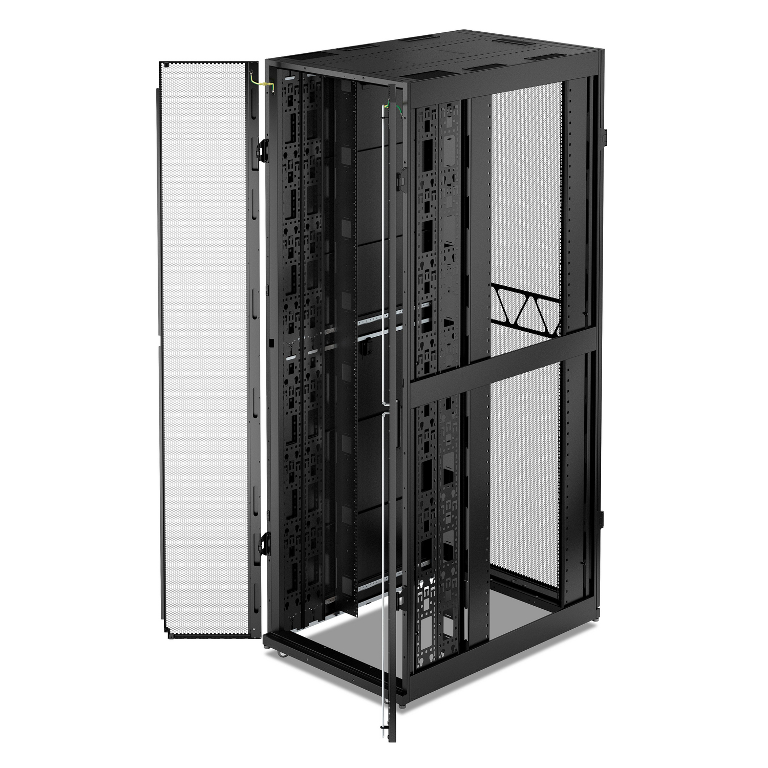 APC NetShelter SX Server Rack Gen 2, 52U, 2436H x 750W x 1200D mm, w/ Sides, Black [TAA] Front View
