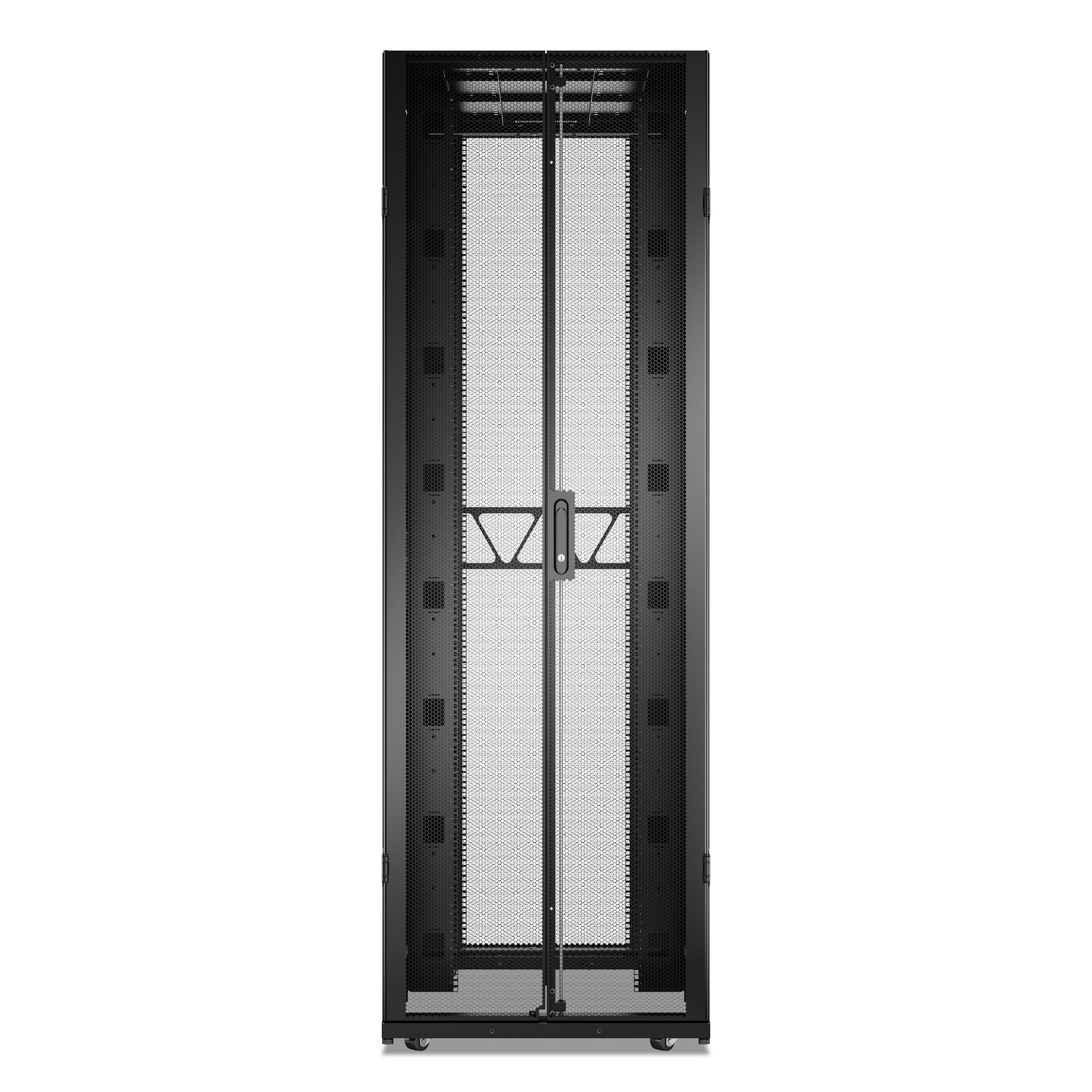 APC NetShelter SX Server Rack Gen 2, 52U, 2436H x 800W x 1200D mm, w/ Sides, Black [TAA] Front View