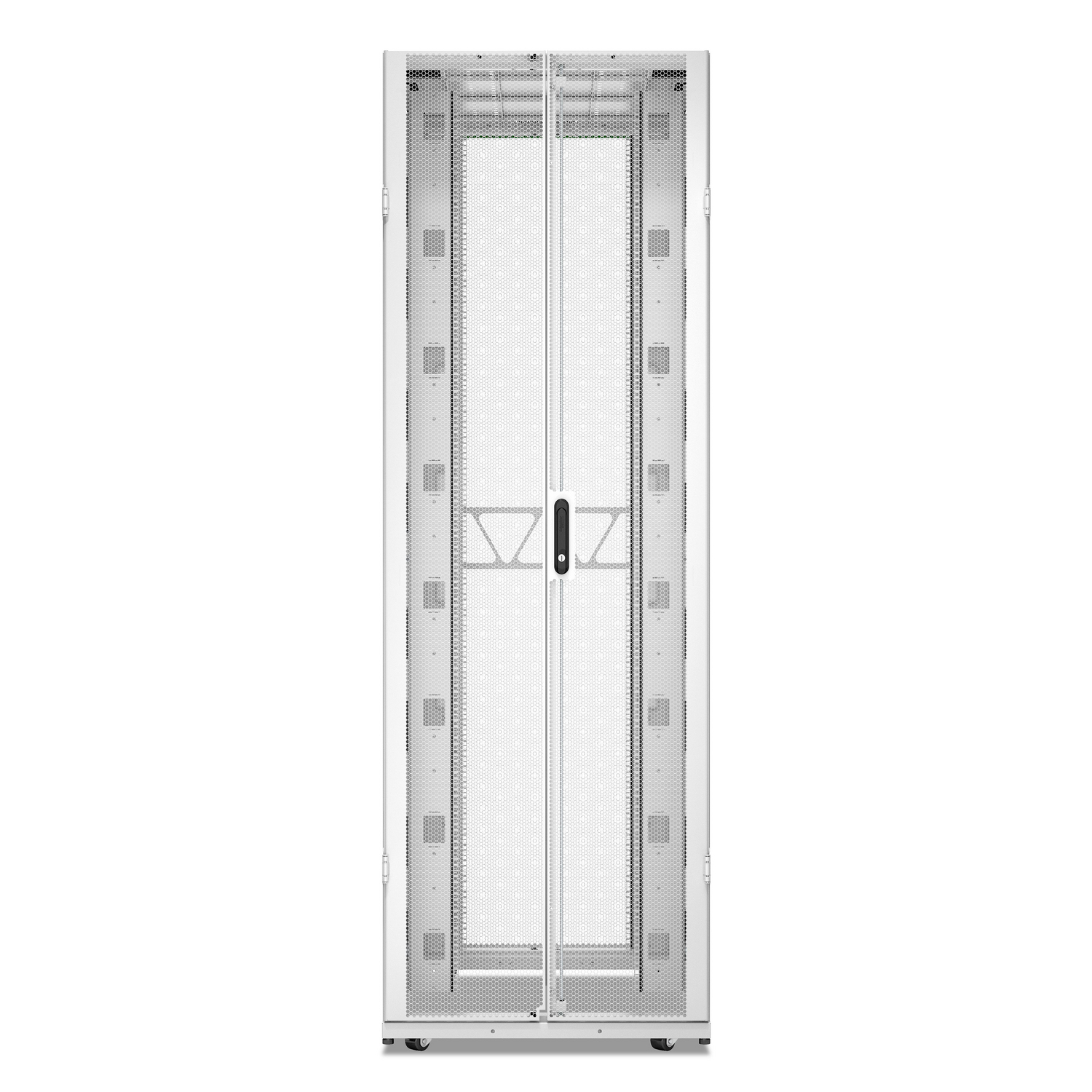 APC NetShelter SX Server Rack Gen 2, 52U, 2436H x 800W x 1200D mm, w/ Sides, White [TAA] Front View