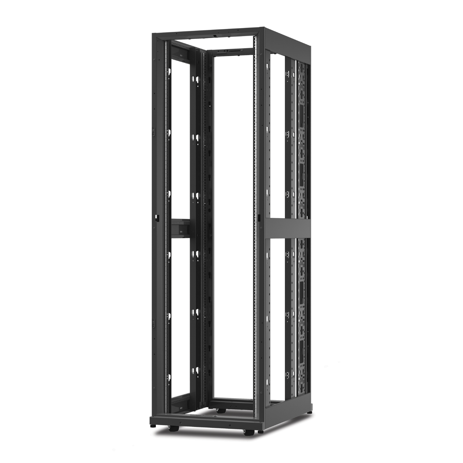 APC NetShelter AV, Server Rack Enclosure, 42U, 10-32 Threaded Rails, without Sides, Roofs, Doors, Black, 1991H x 600W x 806D mm Front View