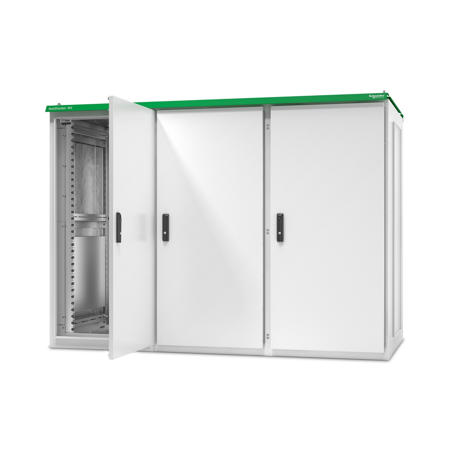 NetShelter RX, 99U, NEMA 4 Insulated Enclosure, 1575H x 2286W x 1070D mm,  w/ Lighting, Triple Bay Front View