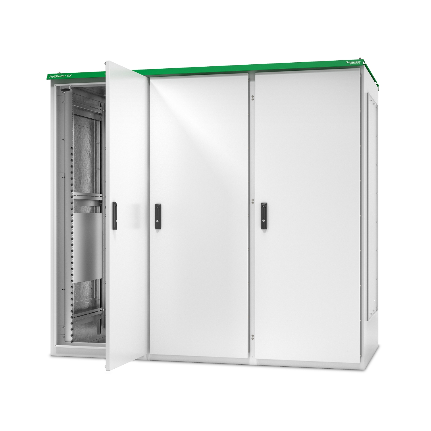 NetShelter RX, 126U, NEMA 4 Insulated Enclosure, 2007H x 2286W x 1070D mm, w/ Lighting, Triple Bay Front View