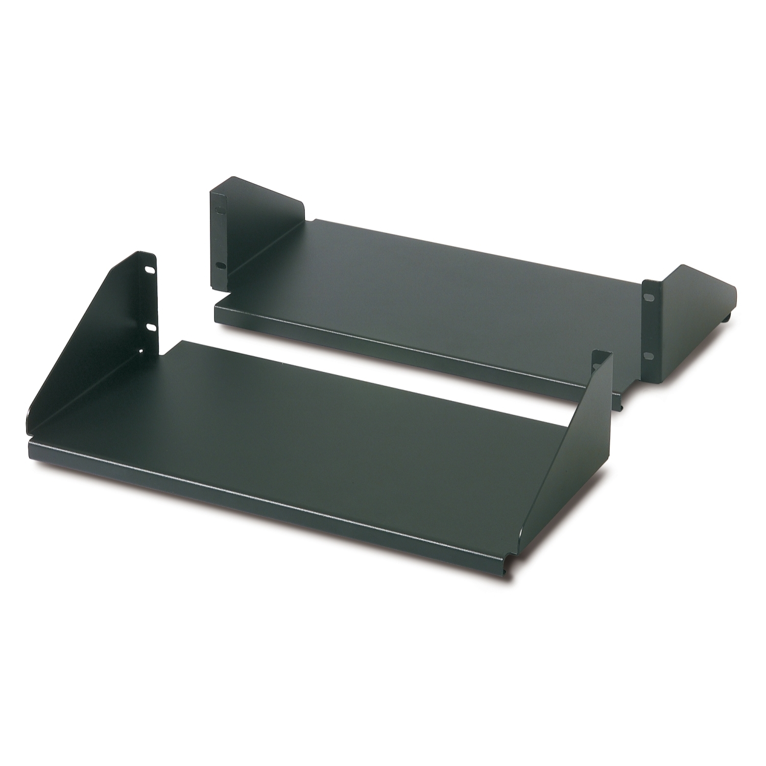 Double Sided Fixed Shelf for 2-Post Rack 250 lbs Black Front View