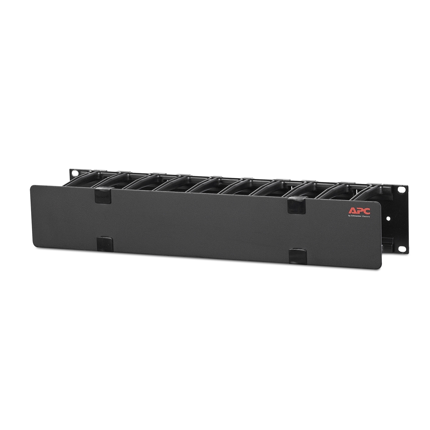 APC NetShelter Cable Management, Horizontal Cable Manager, 2U, Single Side with Cover, Black, 483 x 88 x 110 mm Front View