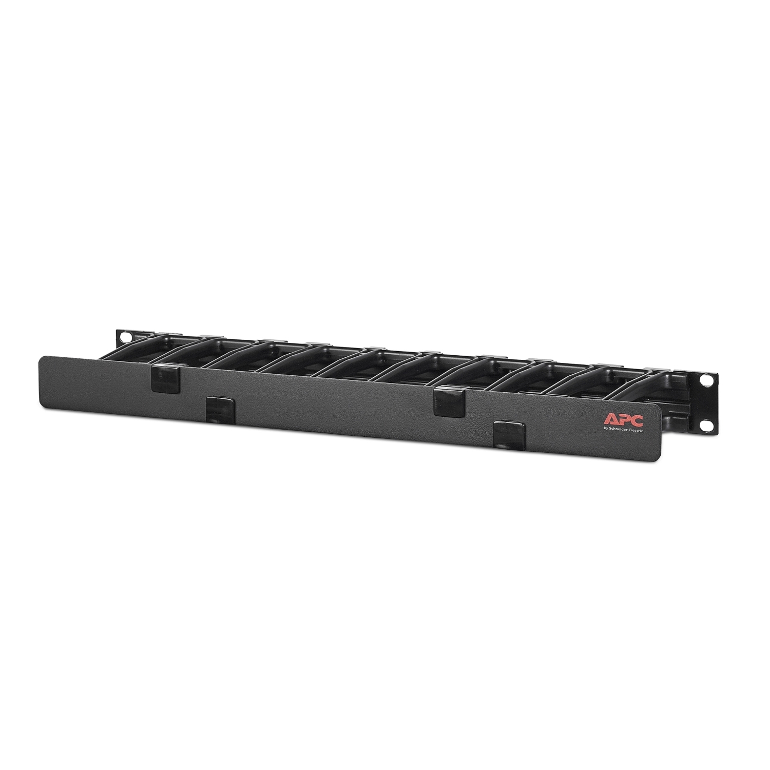APC NetShelter Cable Management, Horizontal Cable Manager, 1U, Single Side with Cover, Black, 483 x 44 x 110 mm Front View