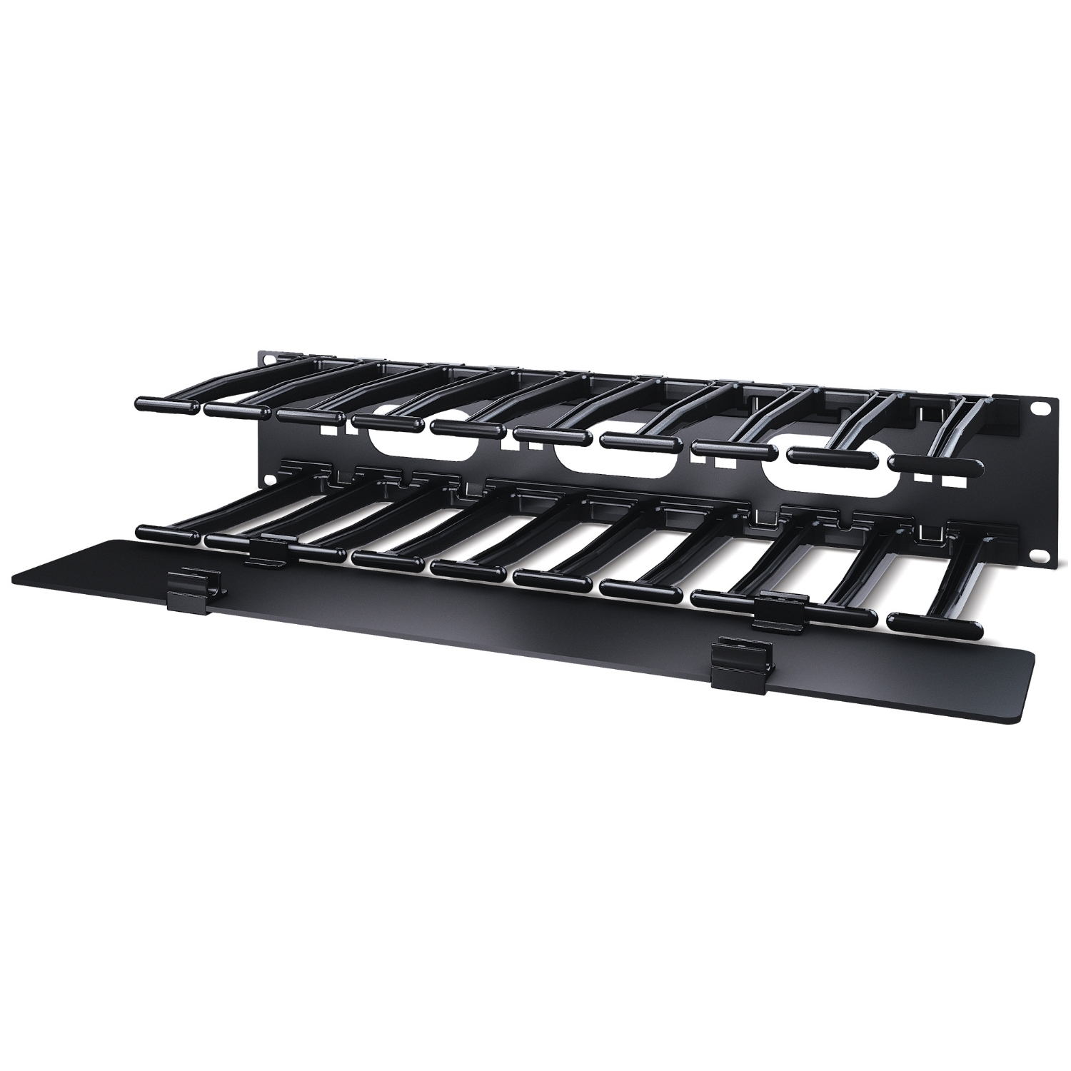 APC NetShelter Cable Management, Horizontal Cable Manager, 2U, Single Side with Cover, Black, 482.6 x 88.9 x 165.1 mm Front View