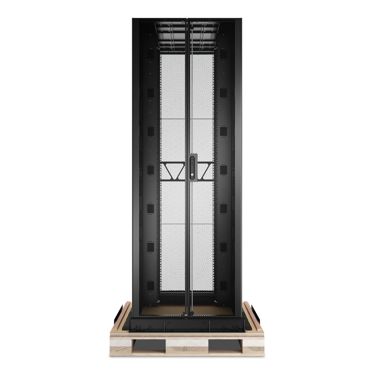 APC NetShelter SX Advanced Rack, High Strength, 48U, 2258H x 800W x 1295D mm, with Shock Package, Black [TAA] Front View