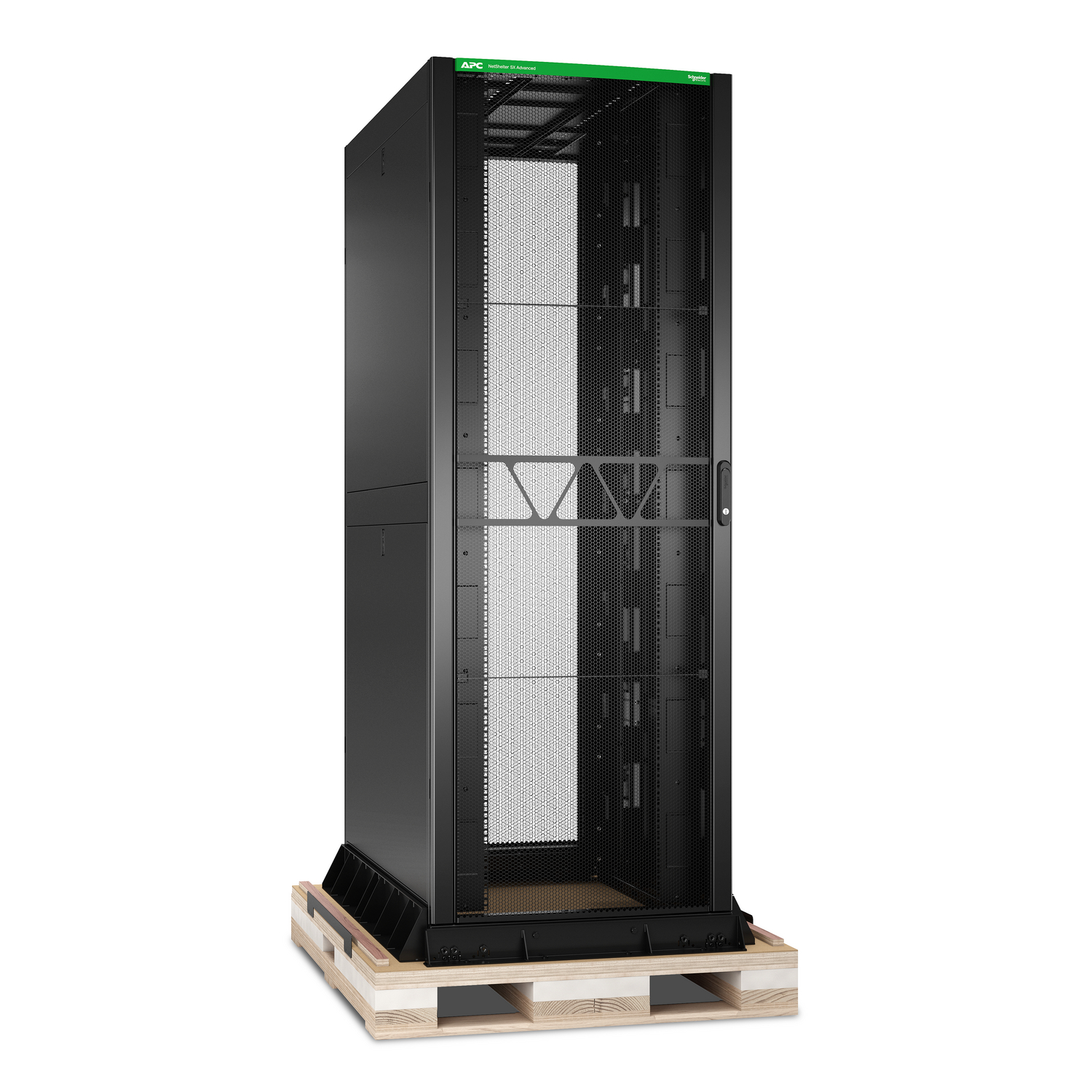 APC NetShelter SX Advanced Rack, High Strength, 48U, 2258H x 800W x 1295D mm, with Shock Package, Black [TAA] Back View