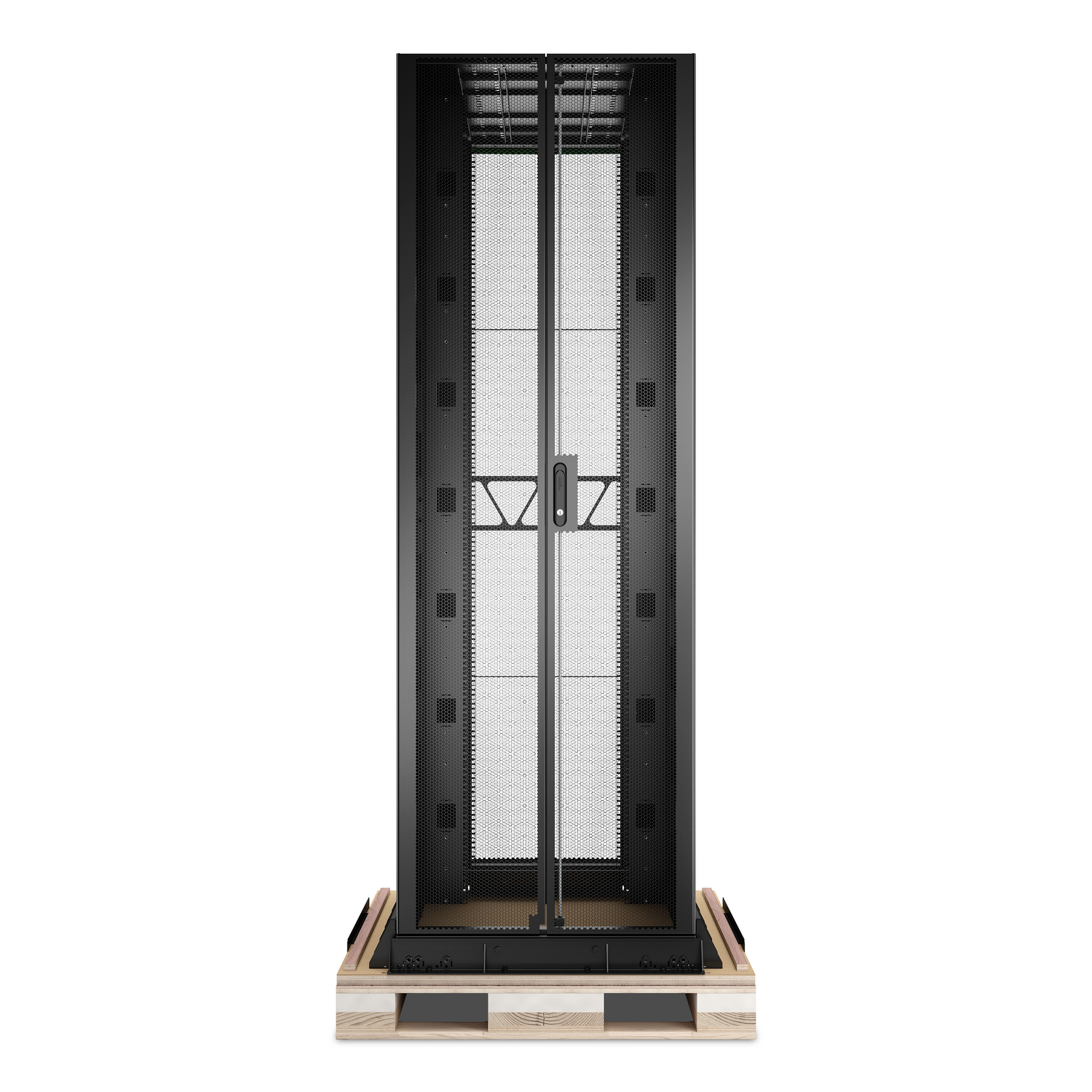 APC NetShelter SX Advanced Rack, High Strength, 52U, 2436H x 800W x 1295D mm, with Shock Package, Black [TAA] Front View