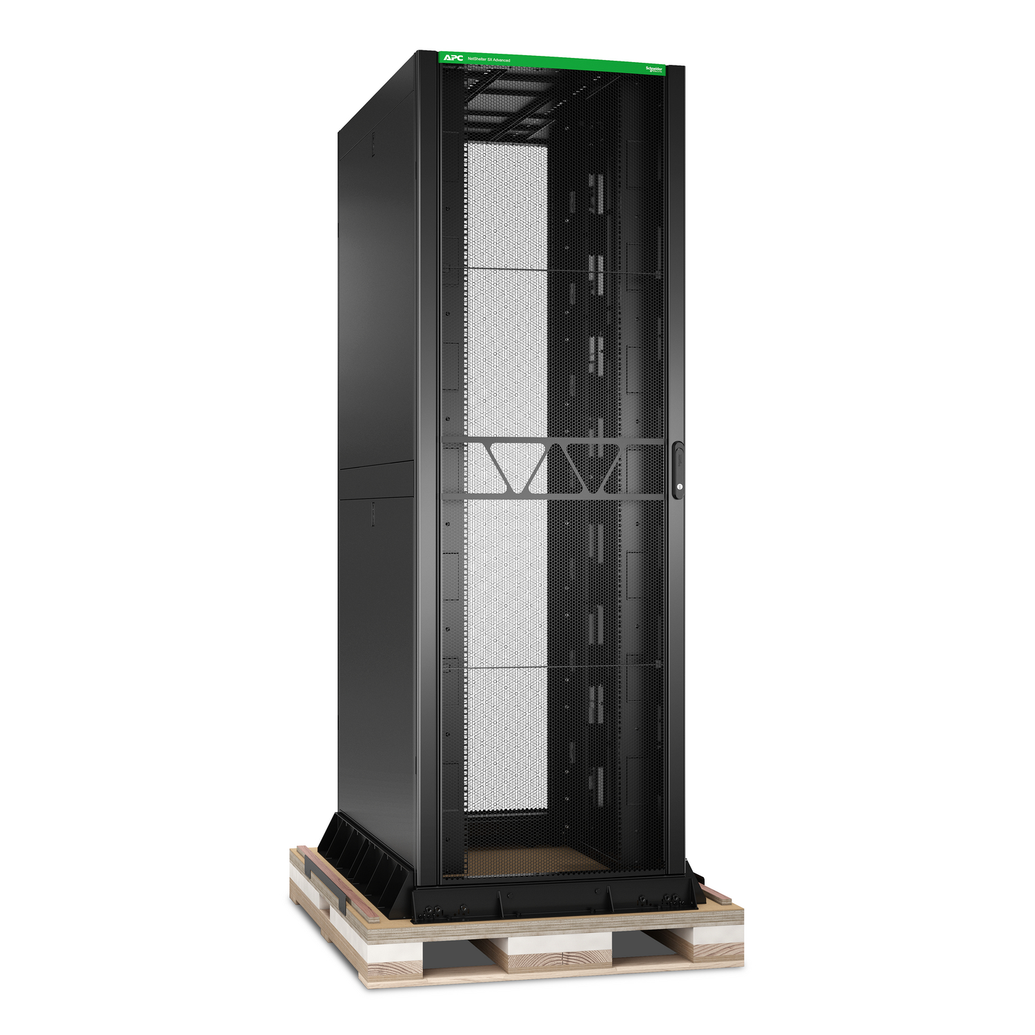 APC NetShelter SX Advanced Rack, High Strength, 52U, 2436H x 800W x 1295D mm, with Shock Package, Black [TAA] Back View