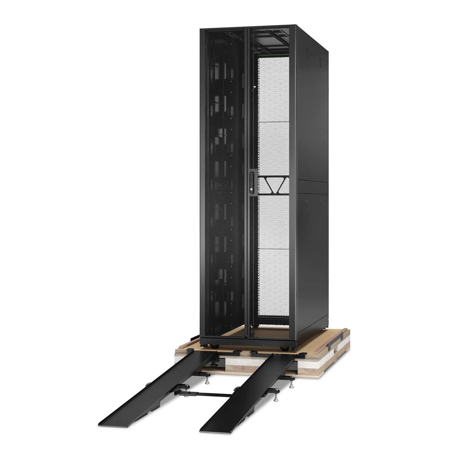 APC NetShelter SX Advanced Rack, High Strength, 52U, 2436H x 750W x 1470D mm, with Shock Package, Black [TAA] Front View