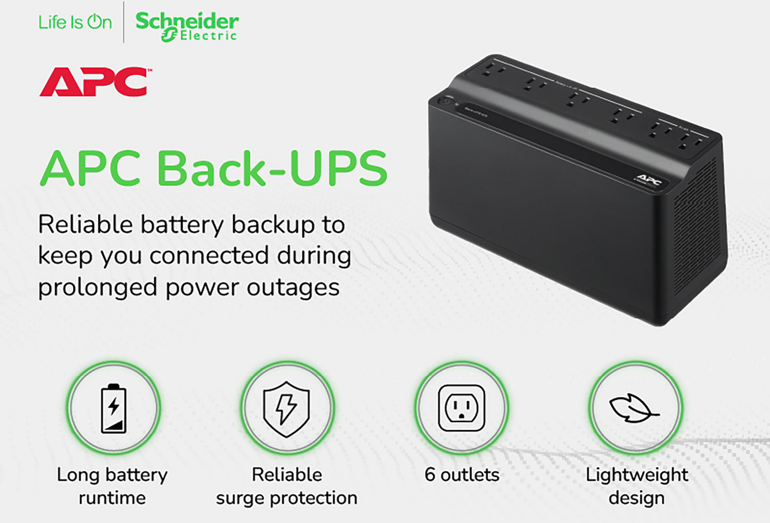 APC Back-UPS 425VA, 120V, 6 NEMA outlets (2 surge), Battery not user replaceable View 5