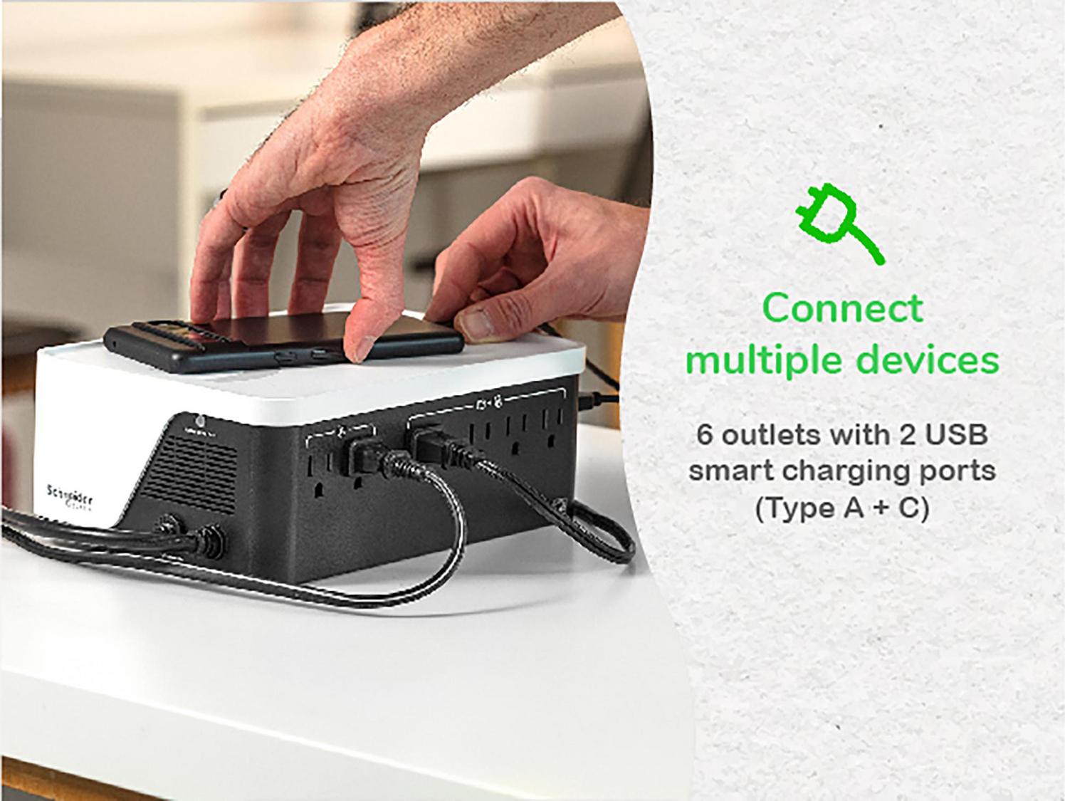 APC Back-UPS, 500VA/300W, Floor/Wall Mount, 120V, 6x NEMA 5-15R outlets, USB Type A + C Ports, Battery is not user replaceable View 9