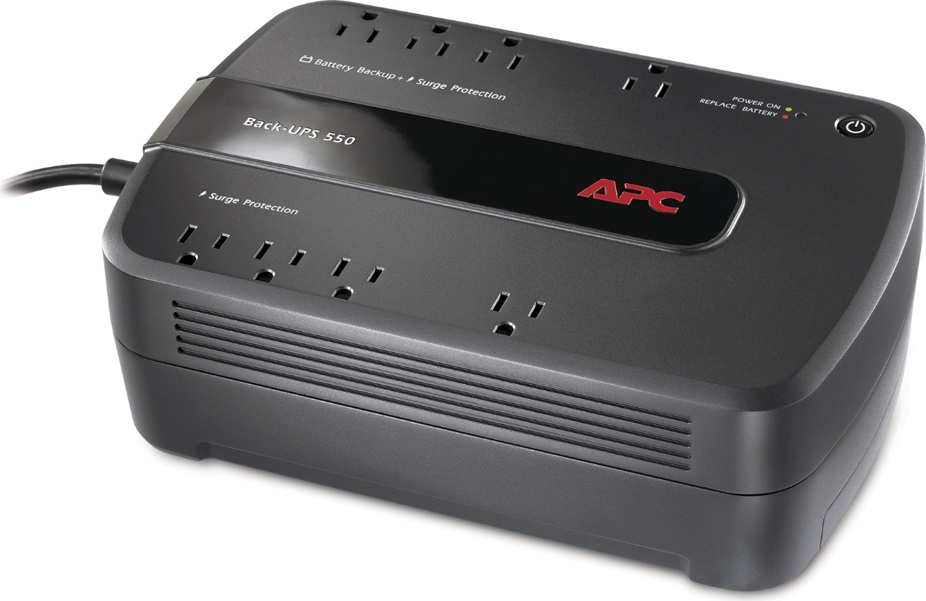 APC Back-UPS ES 550VA, 120V, 8 NEMA outlets (4 surge) Front View