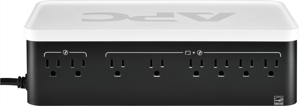 APC Back-UPS, 900VA/540W, Floor/Wall Mount, 120V, 8x NEMA 5-15R outlets, USB Type A + C Ports Back View