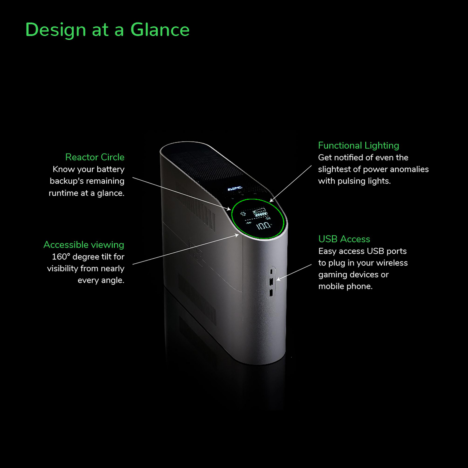 APC Back-UPS Pro for Gaming, 1500VA/900W, Tower, 120V, 10x NEMA 5-15R outlets, RGB Lights, Pure Sine Wave, Arctic (White) View 12