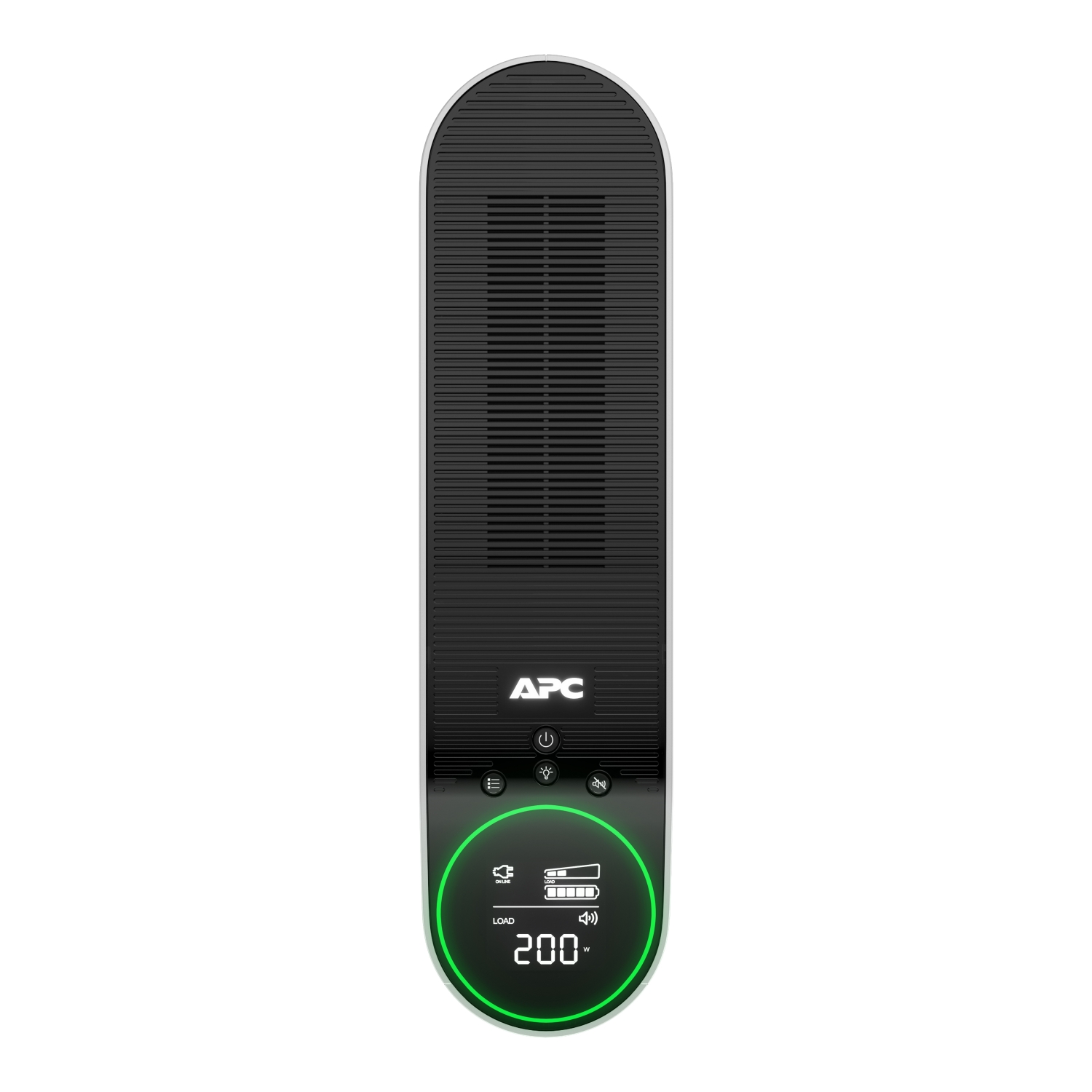 APC Back-UPS Pro for Gaming, 1500VA/900W, Tower, 120V, 10x NEMA 5-15R outlets, RGB Lights, Pure Sine Wave, Arctic (White) Back View