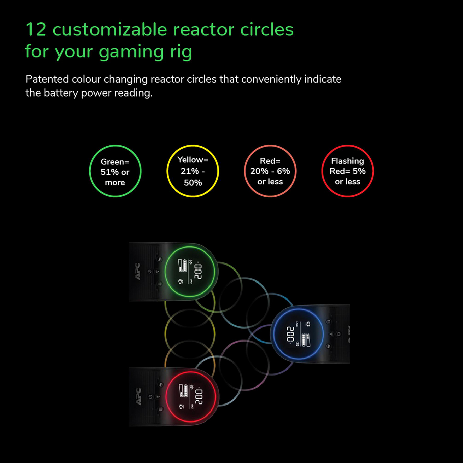APC Back-UPS Pro for Gaming, 1500VA/900W, Tower, 120V, 10x NEMA 5-15R outlets, RGB Lights, Pure Sine Wave, Midnight (Black) View 6