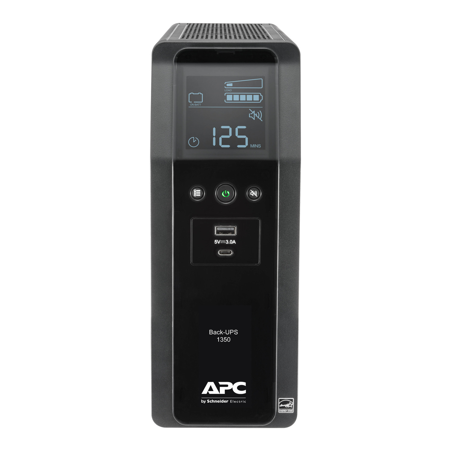 APC Back-UPS Pro 1350VA, Tower, 120V, AVR, LCD, 2 USB charging ports, 10 NEMA outlets (4 surge) Hardware Detail