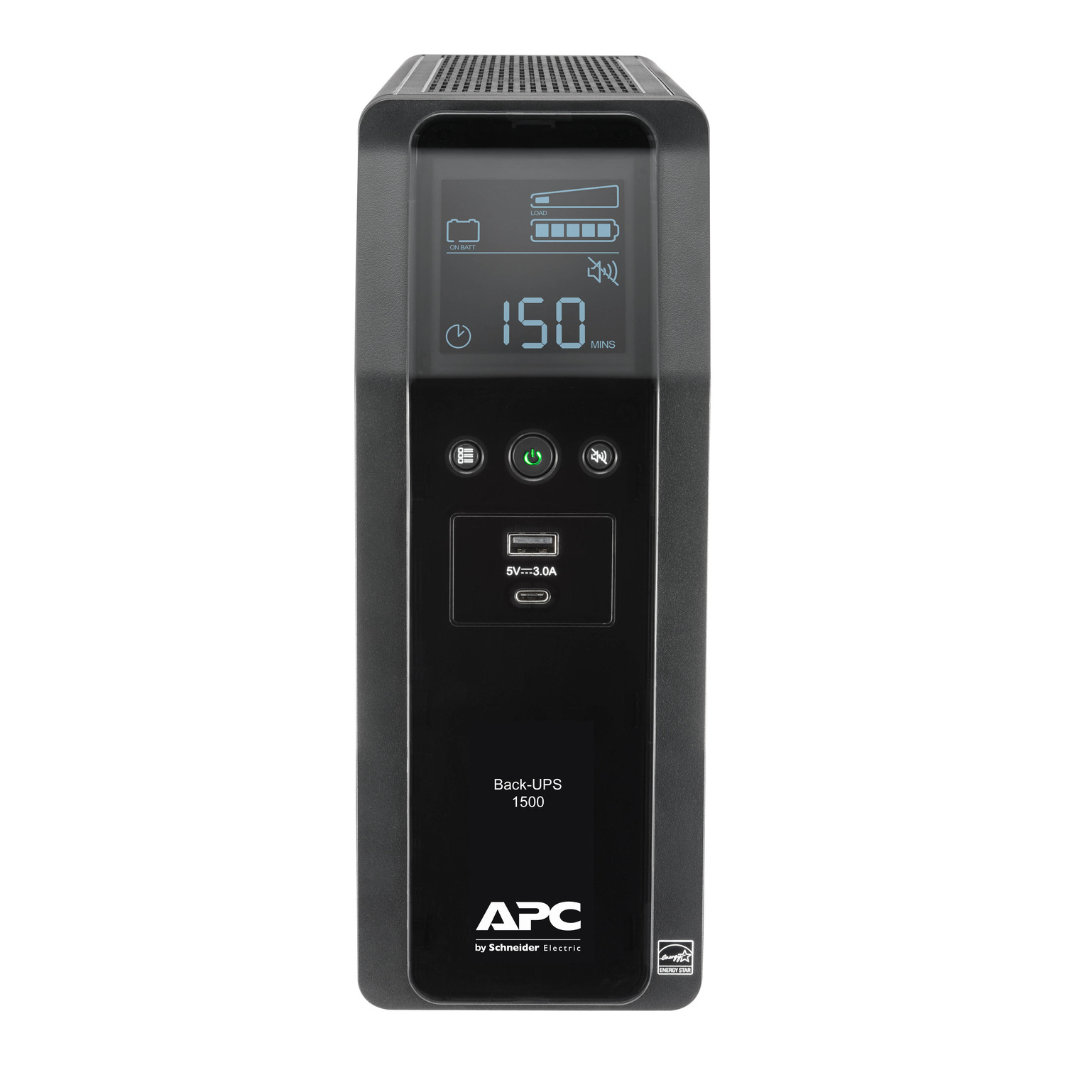 APC Back-UPS Pro, 1500VA, Tower, 120V, 10 NEMA 5-15R outlets, LCD, 1 USB Type C + 1 USB Type A ports View 4
