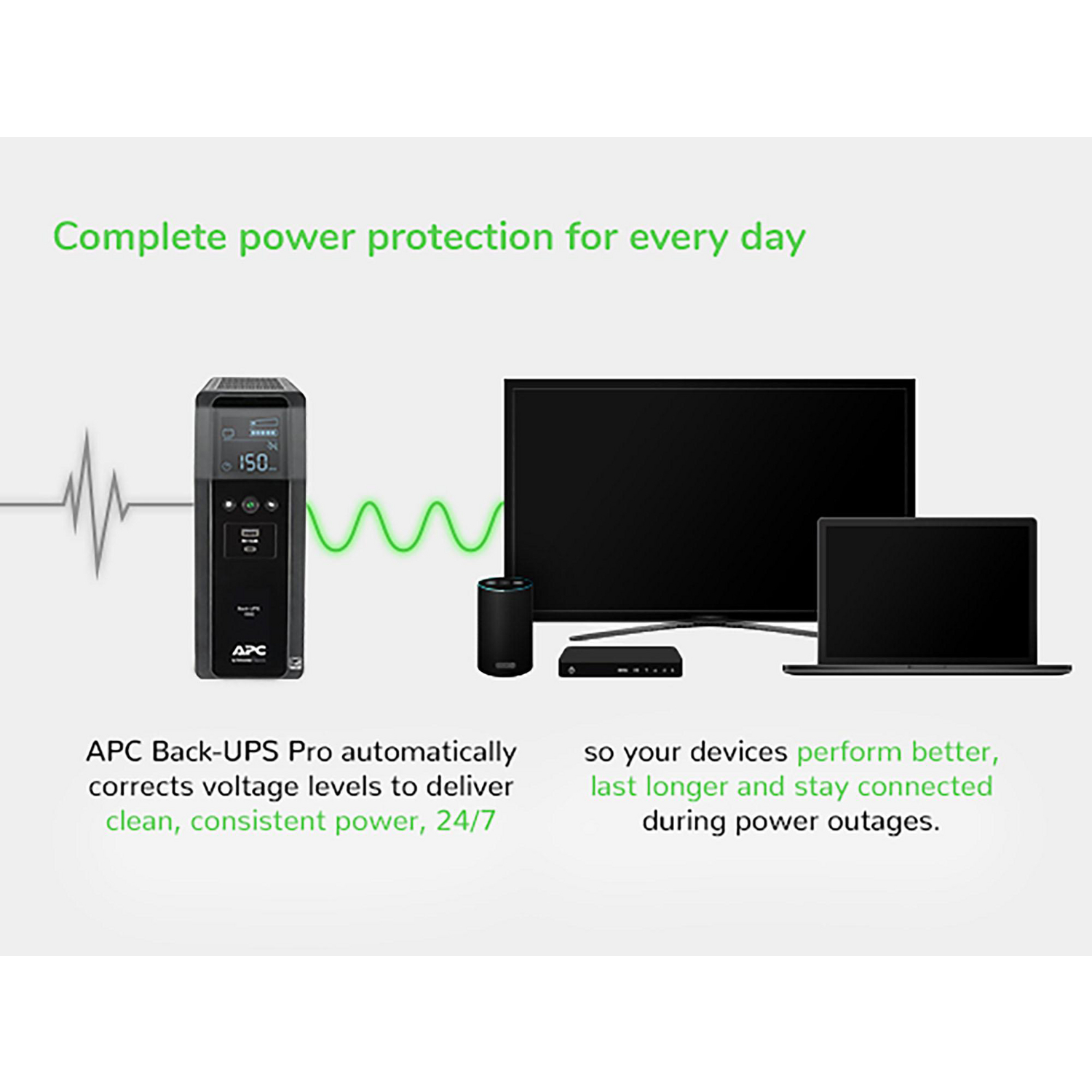 APC Back-UPS Pro, 1500VA, Tower, 120V, 10 NEMA 5-15R outlets, LCD, 1 USB Type C + 1 USB Type A ports View 7
