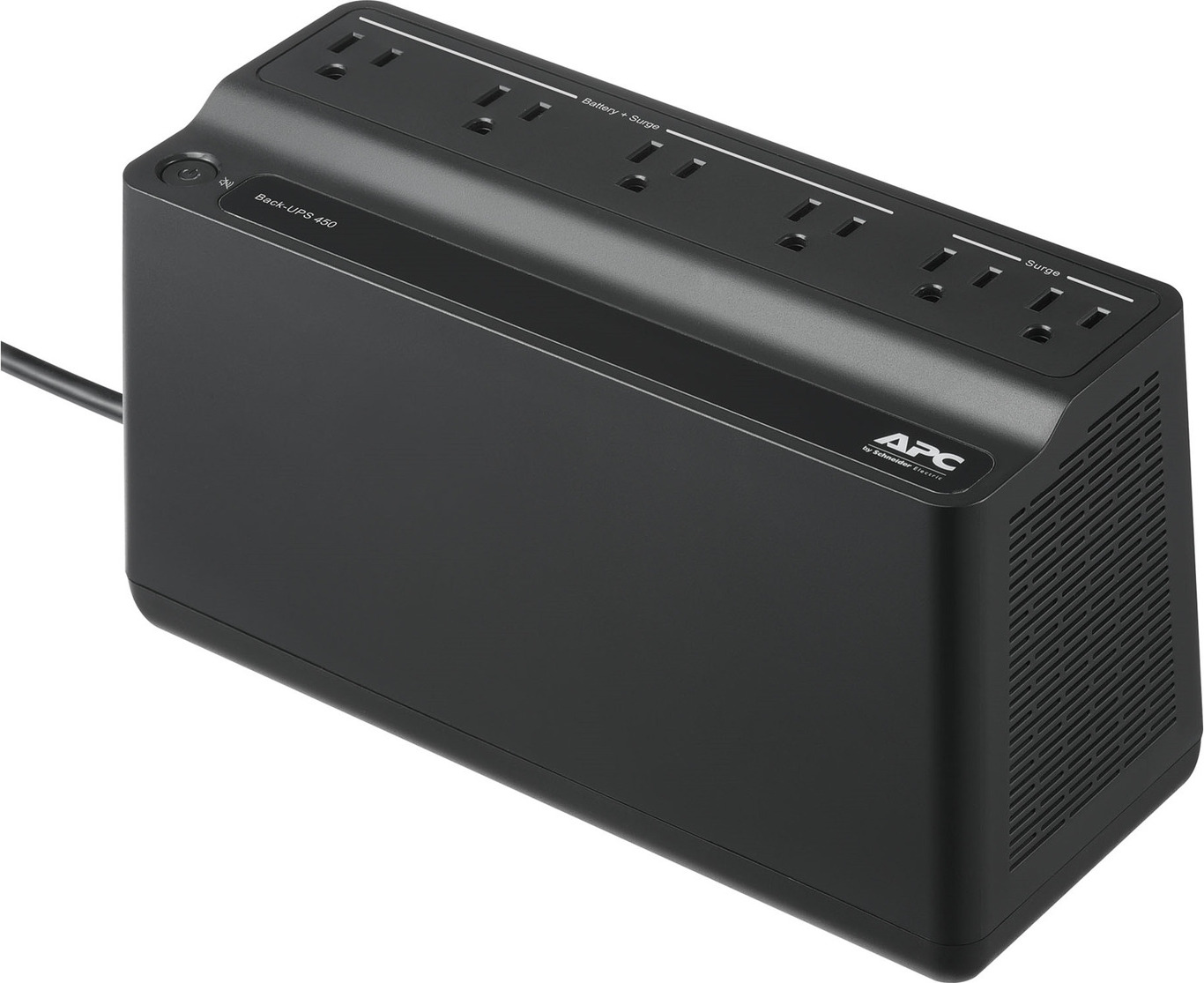 APC Back-UPS 450VA, 120V, 6 NEMA outlets (2 surge), Battery is not user replaceable Front View