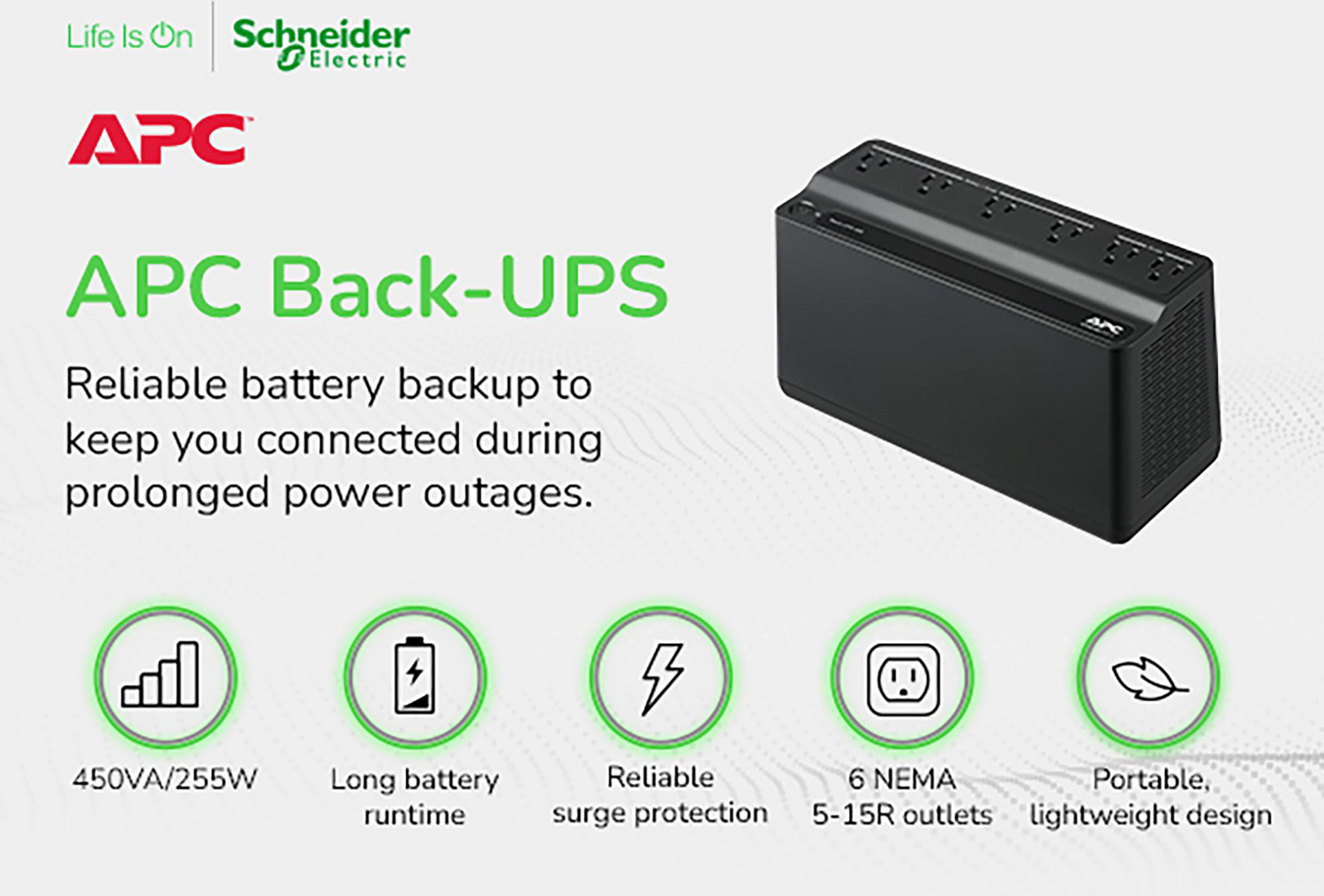 APC Back-UPS 450VA, 120V, 6 NEMA outlets (2 surge), Battery is not user replaceable View 9
