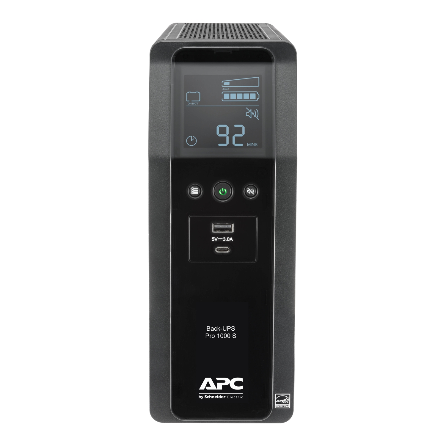 APC Back-UPS Pro, 1000VA/600W, Tower, 120V, 10x NEMA 5-15R outlets, Sine Wave, AVR, USB Type A + C ports, LCD, User Replaceable Battery Hardware Detail