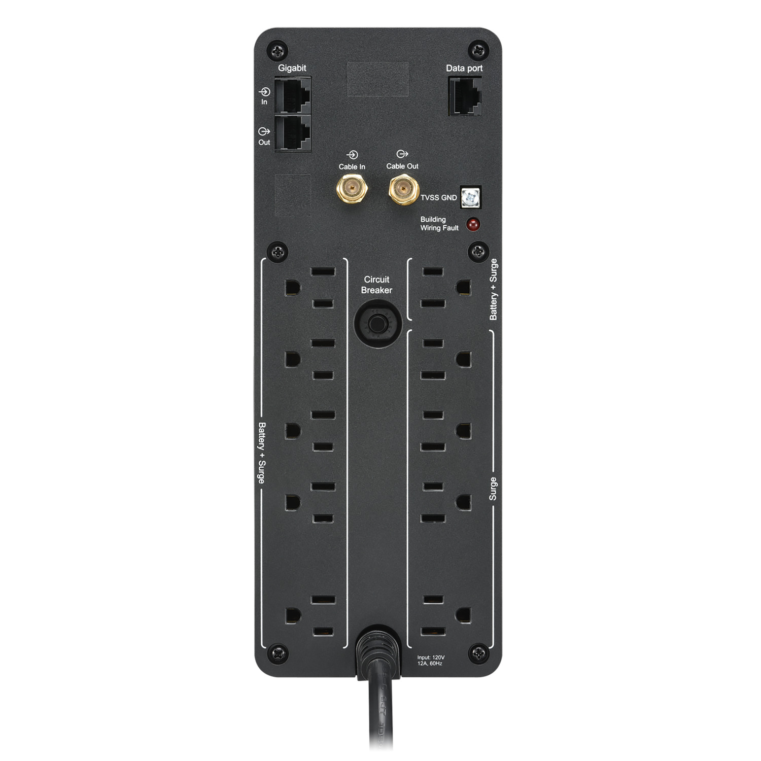 APC Back-UPS Pro, 1350VA/810W, Tower, 120V, 10x NEMA 5-15R outlets, Sine Wave, AVR, USB Type A + C ports, LCD, User Replaceable Battery Front View