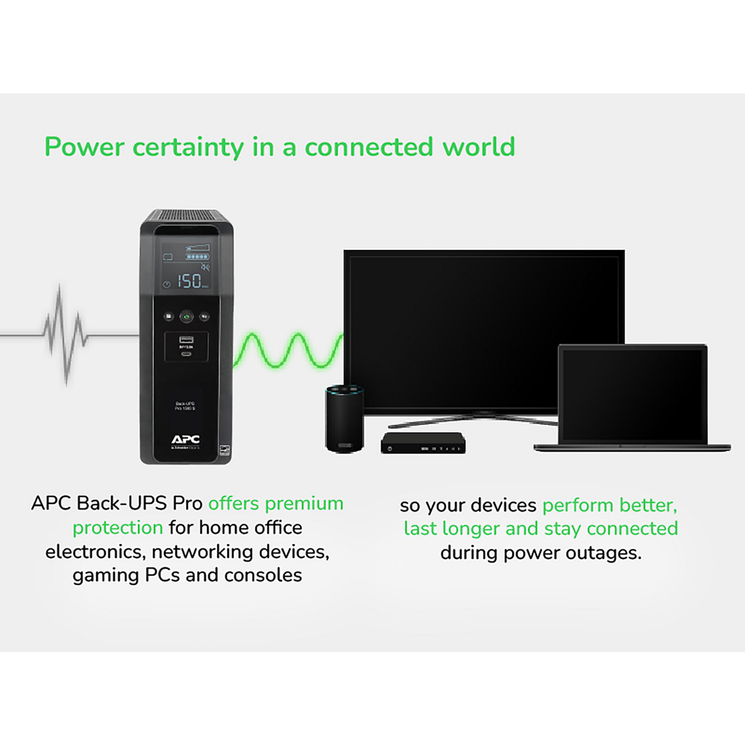 APC Back-UPS Pro, 1500VA/900W, Tower, 120V, 10x NEMA 5-15R outlets, AVR, USB Type A + C ports, LCD, User Replaceable Battery View 8
