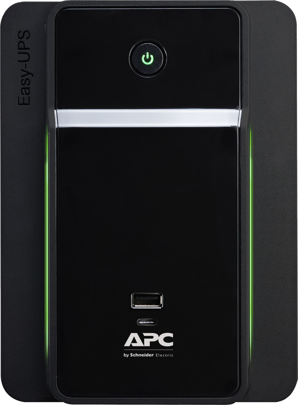 APC Back UPS, 1200VA/650W, Tower, 120V, 8x NEMA 5-15R outlets, USB Type A + C Ports, User Replaceable Battery Front View