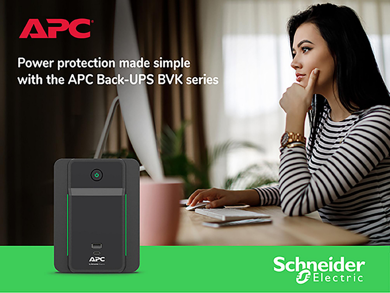 APC Back UPS, 1200VA/650W, Tower, 120V, 8x NEMA 5-15R outlets, USB Type A + C Ports, User Replaceable Battery Hardware Detail