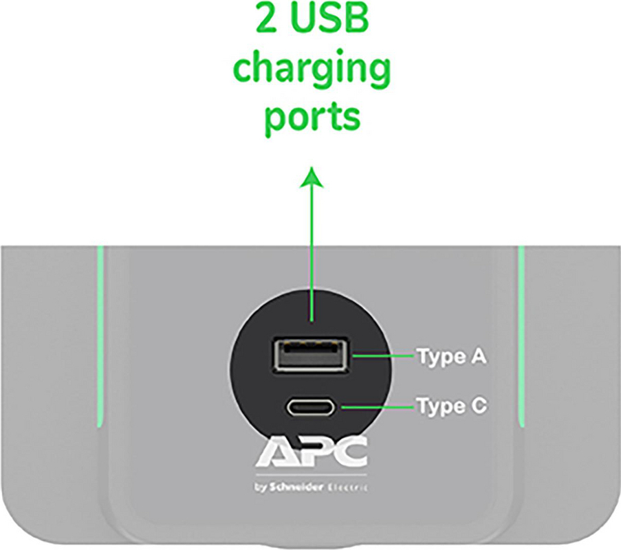 APC Back UPS, 1200VA/650W, Tower, 120V, 8x NEMA 5-15R outlets, USB Type A + C Ports, User Replaceable Battery View 7